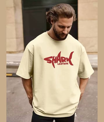Leotude Cotton Blend Oversized Fit Printed Half Sleeves Men's Round T-Shirt - Beige ( Pack of 1 )