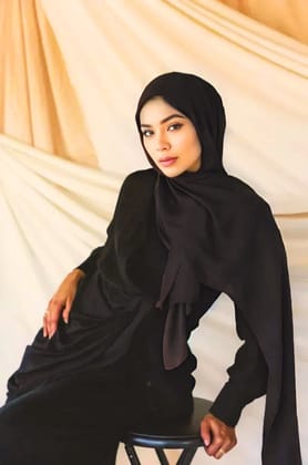 Premium Cotton Hijab - Black-Black