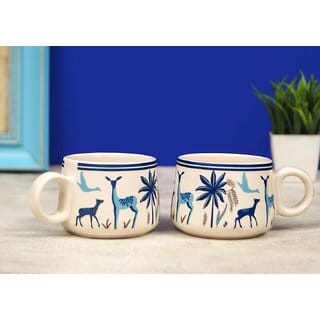 Handicrafted Ceramic Mug with Deer Design Pack of 2