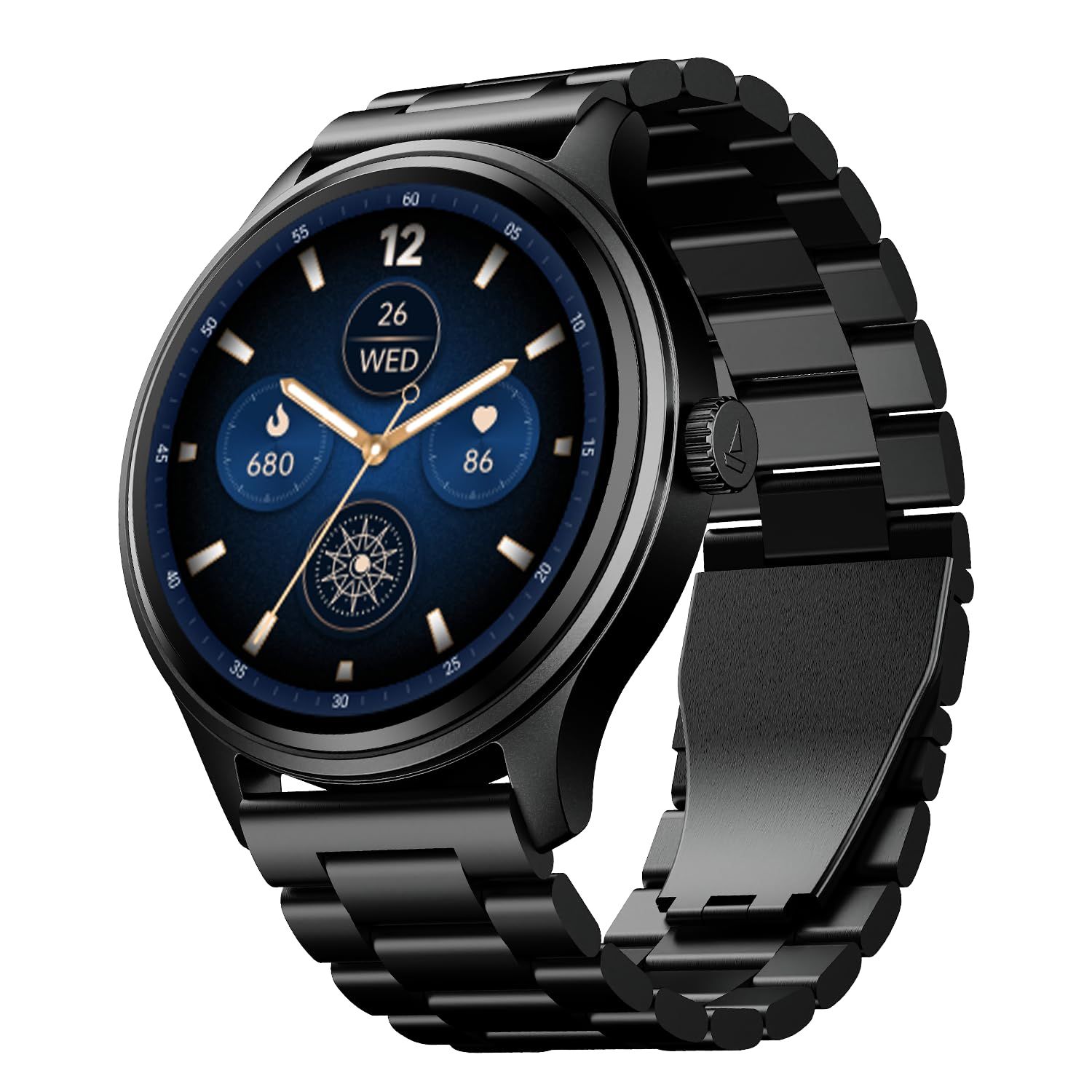 boAt Lunar Discovery Neo, 1.39" (3.5 cm) Round HD Display, Premium Metallic Finish, Animated Watchfaces, 100+ Sports Mode, Bluetooth Calling, Smart Watch for Men & Women (Steel Black) boAt Lunar Discovery Neo, 1.39" (3.5 cm) Round HD Display, Premium Met