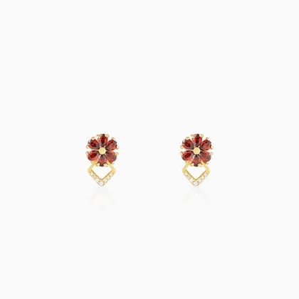 Golden Red Floral Trap Stud Earrings