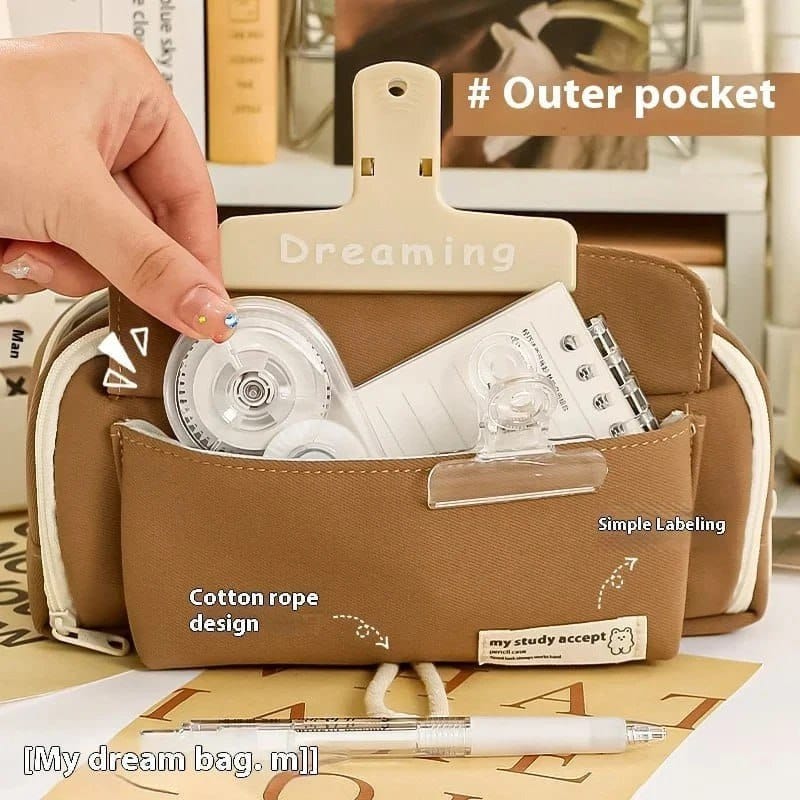 Side pocket pencil pouch - Brown Colour