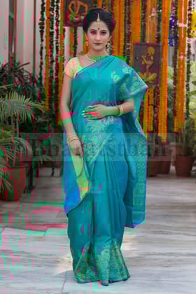 Super Sky Blue Colored Casual Printed Soft Silk Saree