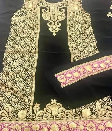 Pure Crepe Heavy Embroidered (Zardozi Tilla) Suit With Odhani in Blacks