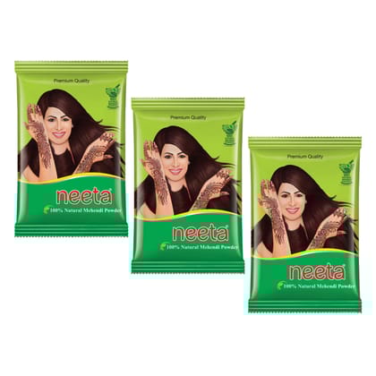 Neeta Mehendi Powder 250g Pack of 3, 100% Natural Henna Mehandi Powder for Hair, Hand & Feet