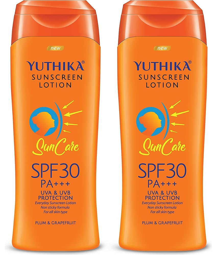 Yuthika Sunscreen Lotion SPF 30 PA+++ with UVA & UVB Protection, Sun Cream for All Skin Types - 100ml Pack of 2