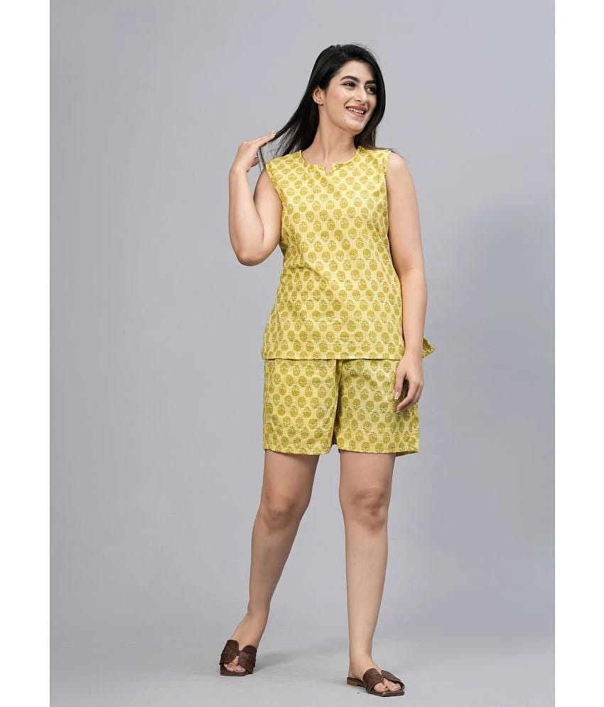 Frionkandy Yellow Cotton Womens Nightwear Nightsuit Sets ( Pack of 1 ) - None