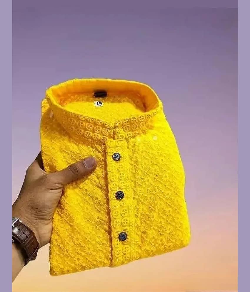 Gazal Fashions Yellow Cotton Men's Regular Kurta ( Pack of 1 )