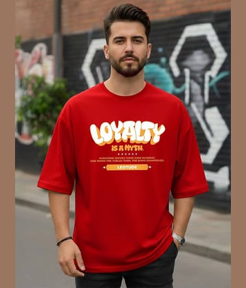 Leotude Men Cotton Blend Oversized Fit Printed T-Shirt ( Red )