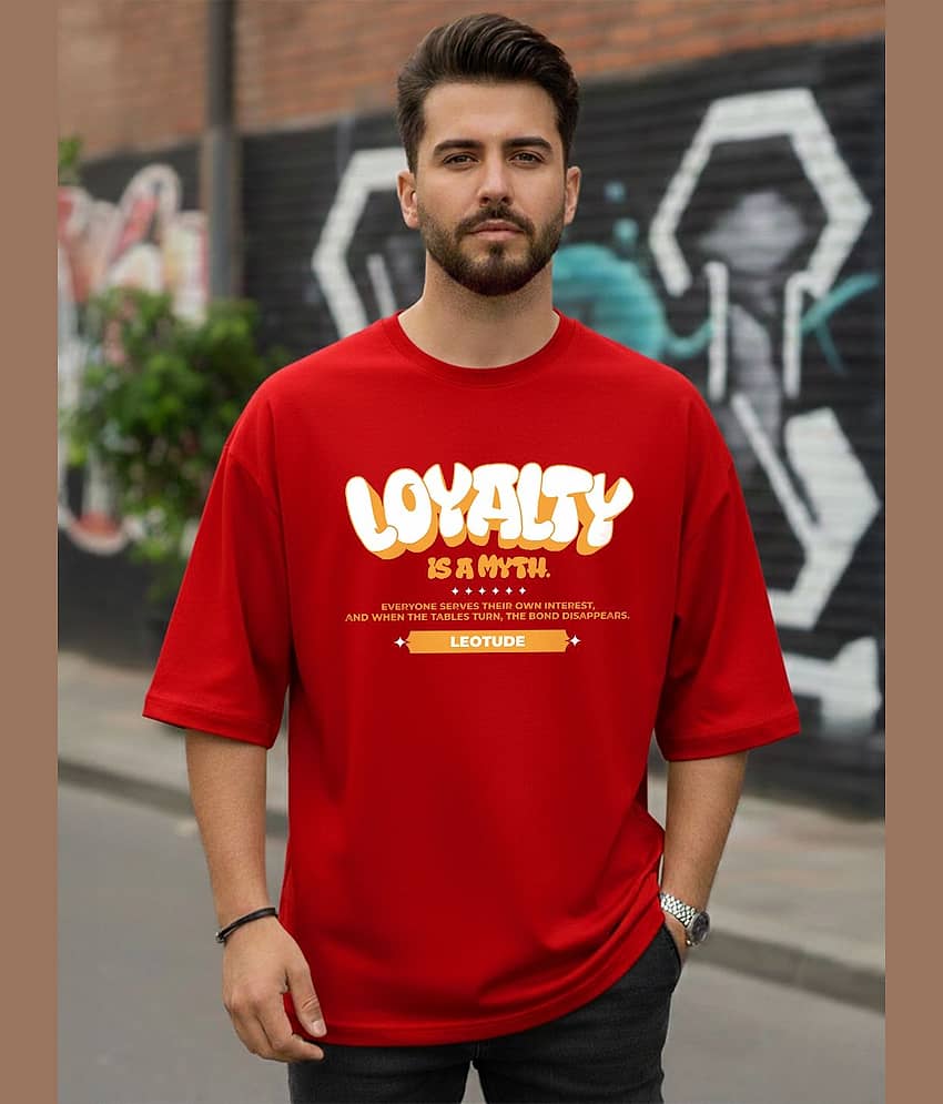 Leotude Men Cotton Blend Oversized Fit Printed T-Shirt ( Red )