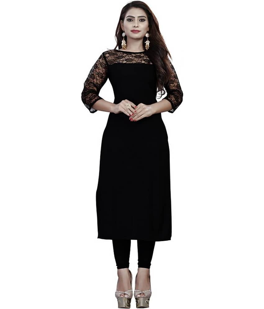 Dream Beauty Fashion Black Crepe Straight Kurti
