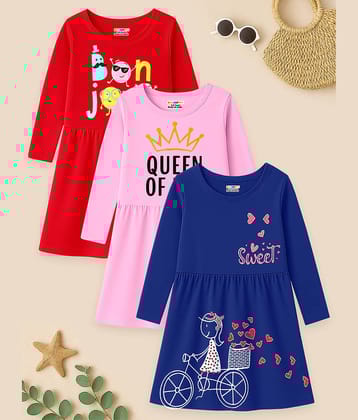 Kuchipoo Cotton Blend Dress For Girls ( Pack of 3 , Multicolor )