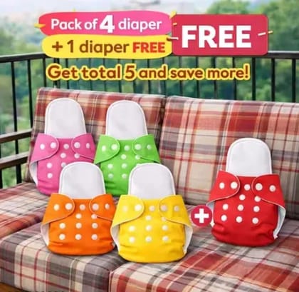 Multicolor Reusable Baby Diaper with Soft Inner Layer Pack of 5