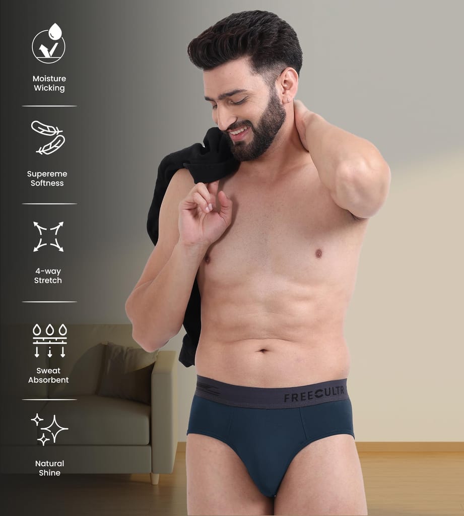 FREECULTR Men's Underwear Anti Bacterial Micromodal Airsoft Brief - Non Itch No Chaffing Sweat Proof Pack of 1-Prussian Blue