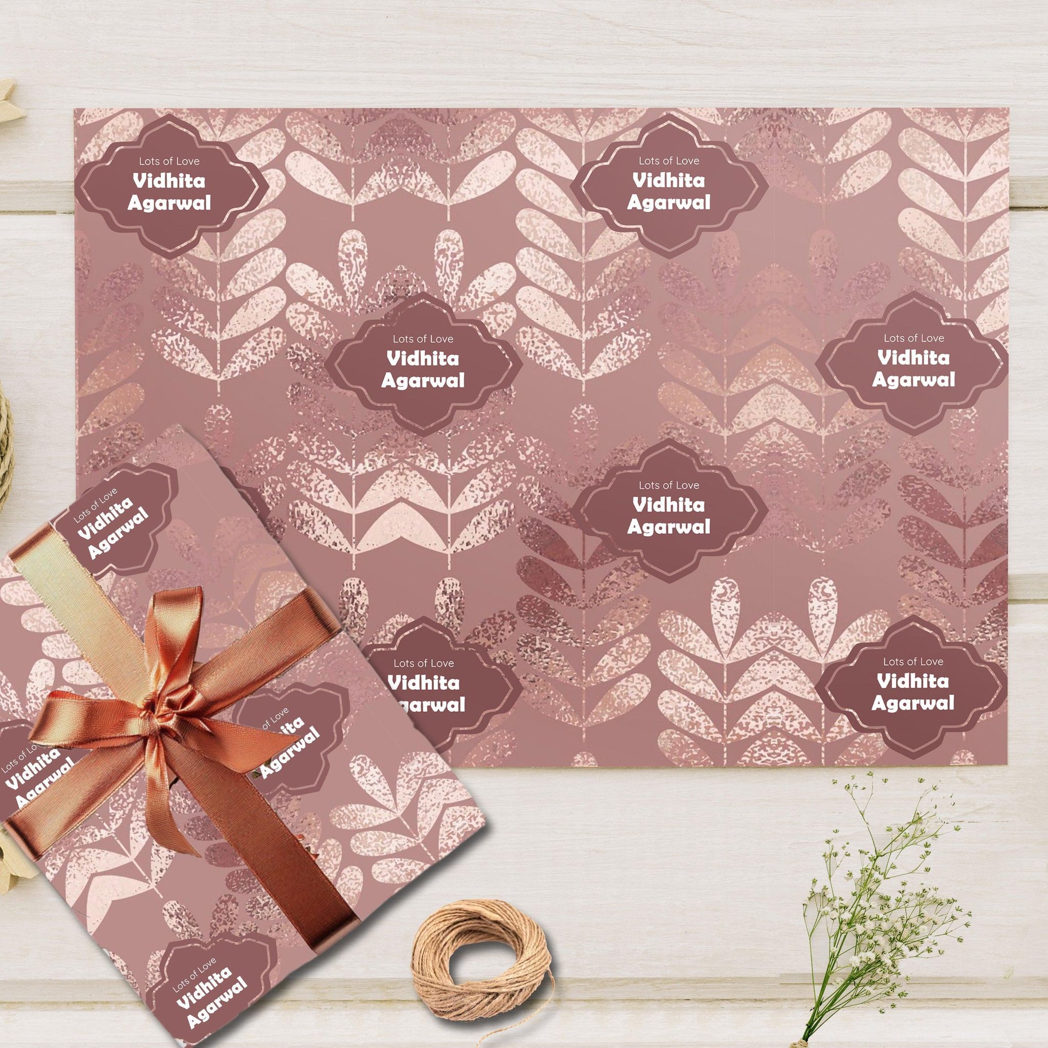 Custom Gift Wrapping Paper - Glided Bloom Design-Lots of Love / Set of 10 sheets