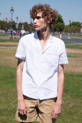 CONTRAST STITCH SHIRT-L / White