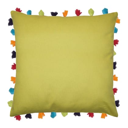 Lushomes cushion cover 24x24, boho cushion covers, sofa pillow cover, cushion covers with tassels, cushion cover with pom pom (24x24 Inches, Set of 1, Green)