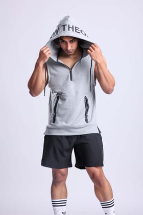 Athletic Training Sleeveless Hoodie- Grey-M