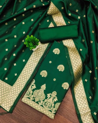 Noor-e-Banaras Brocade Lichi Silk Dark Green Suit