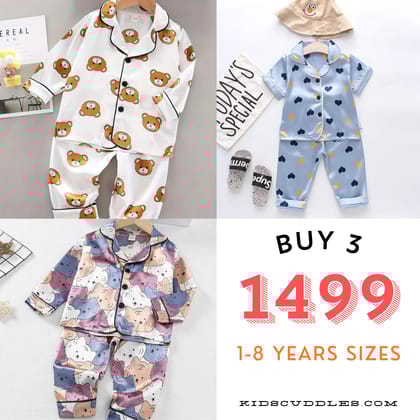 3 NIGHT SUITS COMBO FOR BOYS AND GIRLS (Printed)-1-2 YEARS