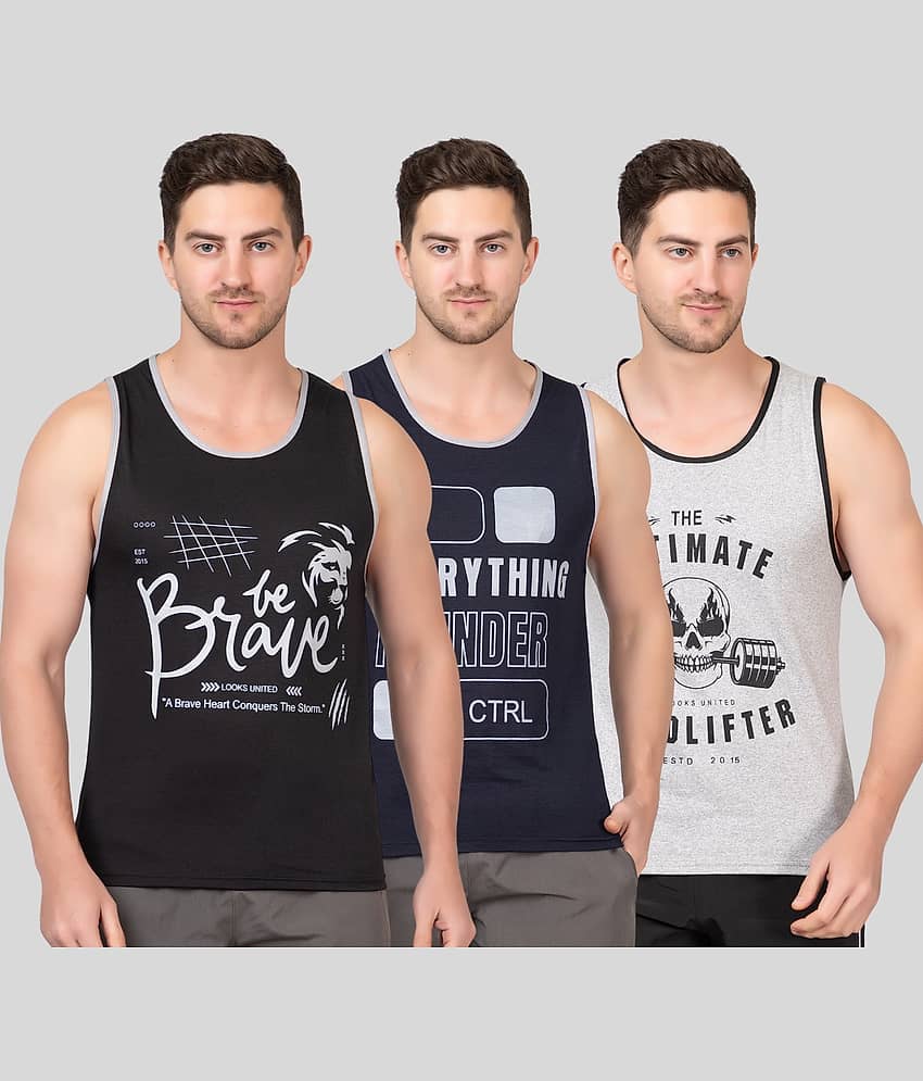 Looks United Pack of 3 Cotton Sleeveless vest For Men ( Multicolor )
