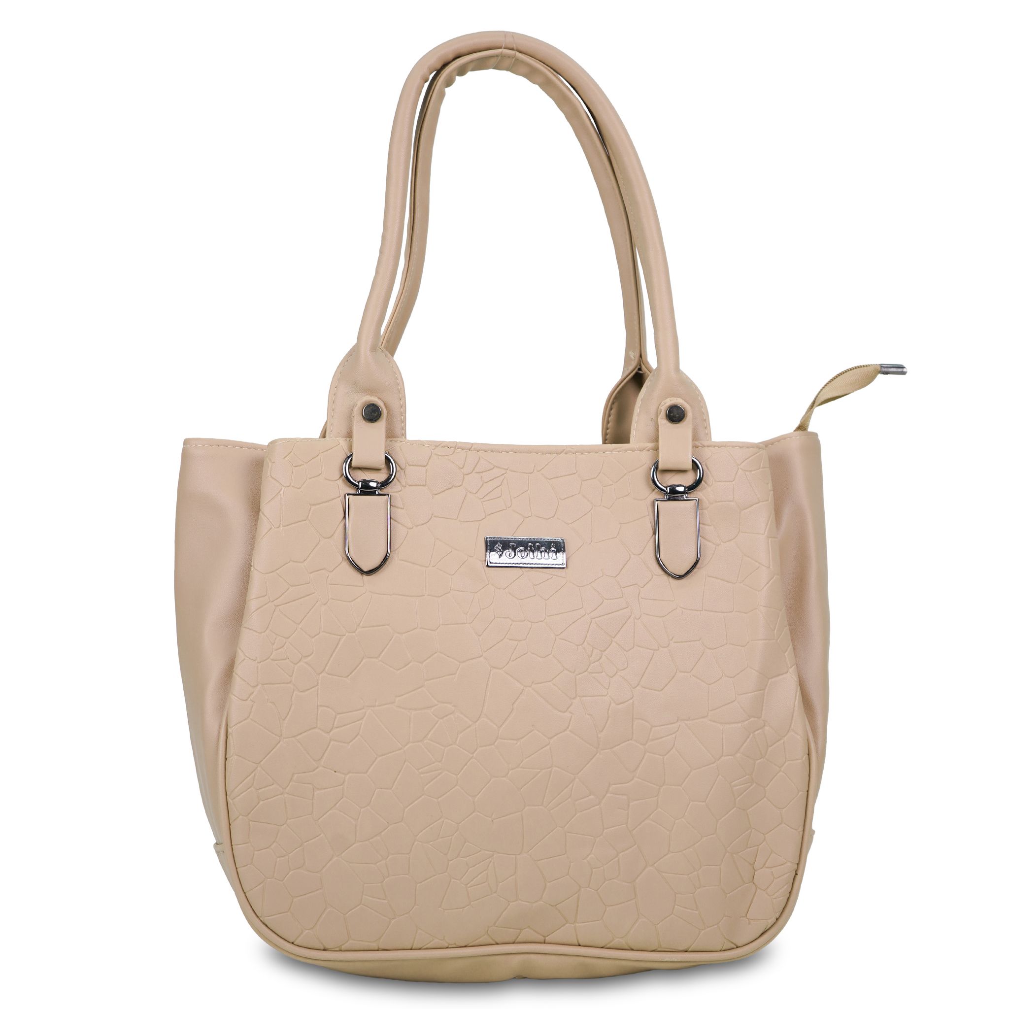 Jothi Tessel Premium Womens Handbag | 3-Compartment Synthetic Leather Tote | Pebbled Matte Finish | Water-Resistant | Soft Base | Beige