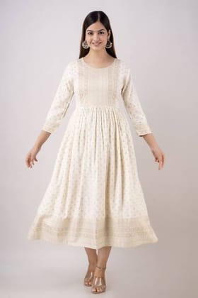 Women Embroidered Viscose Rayon Flared Kurta  (Gold)