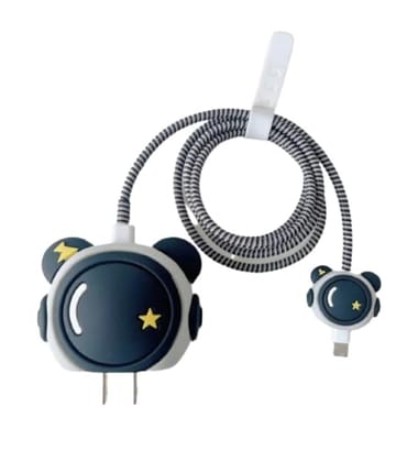 VNJ Accessories 25W Charger Protector for Samsung, Protective Silicone Case Cover 25W Power Adapter Charger with Wire Saver-Star Black Astronaut