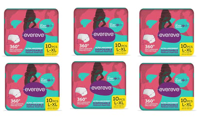 Evereve Ultra Absorbent Disposable Period Panties,L-Xl,6X10'S Pack,0% Leaks,Sanitary Protection For Women&Girls,Maternity Delivery Pads,360 Protection,Postpartum&Overnight Use,Heavy Flow Pack Of 60