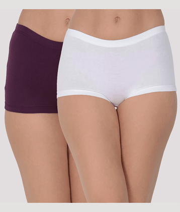 Leading Lady Pack of 2 Cotton Solid Women's Boy Shorts ( Purple )