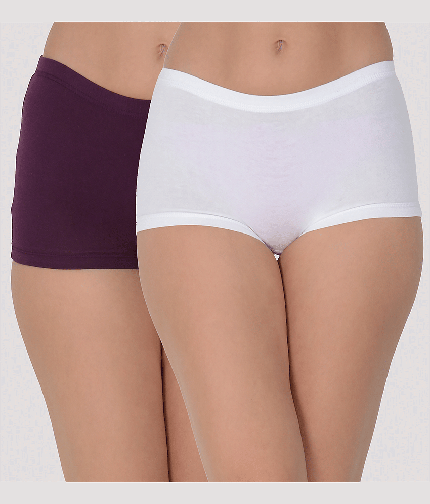 Leading Lady Pack of 2 Cotton Solid Women's Boy Shorts ( Purple )