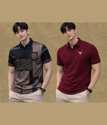 TAZO Men Polyester Regular Fit Printed Polo T Shirt ( Multicolor )