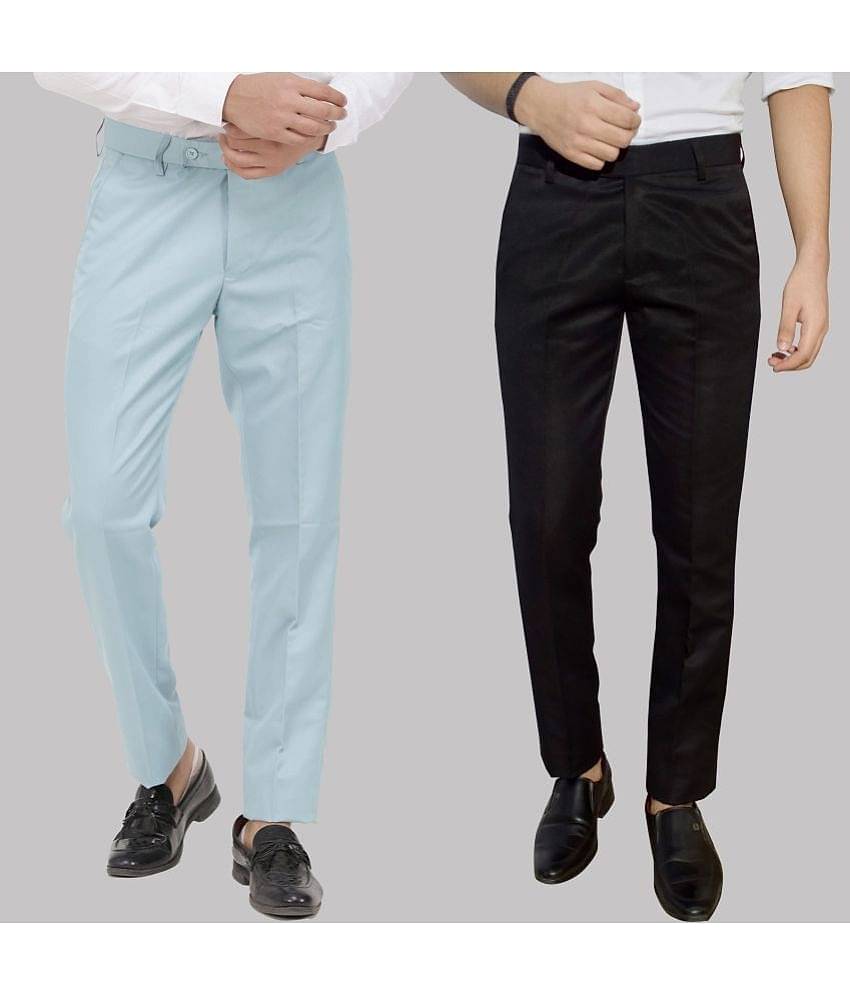 Kundan - Multicolor Cotton Blend Regular - Fit Men's Formal Pants ( Pack of 2 )