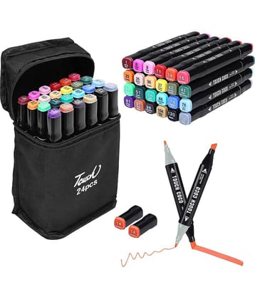Dual Tip Art Markers-24 Colours With Carrying Case For Painting Sketching Calligraphy Drawing-Odorless Non Toxic Twin Head Permanent Colouring Marker For Kids Adult Beginners|Multicolor