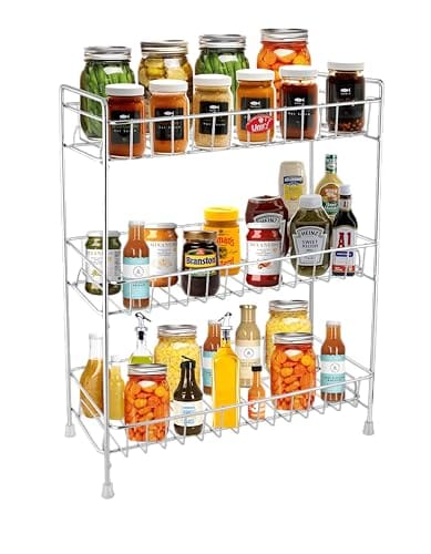Unify Stainless Steel 3 Tier Kitchen Countertop Spice Container Organizer Rack with Shelf Liner for