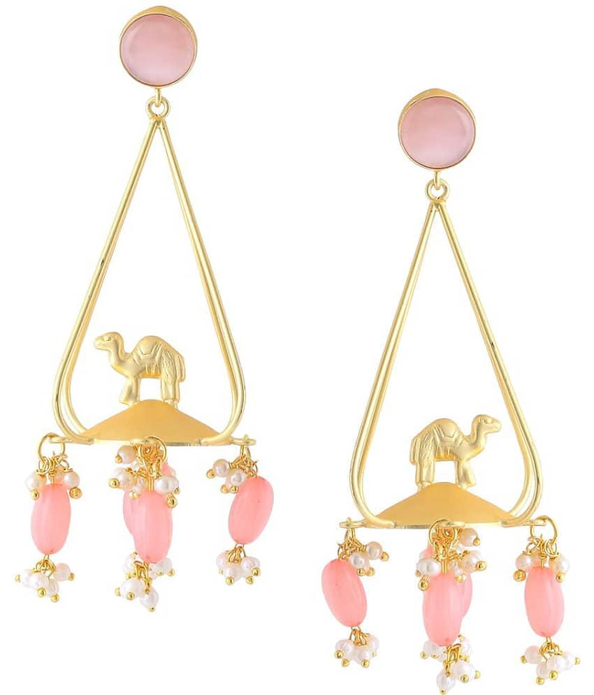 VIRAASI - Pink Danglers Earrings ( Pack of 1 )