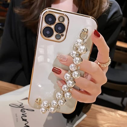 Elegant Pearl Rhinestones Bracelet Cover-iPhone 14 Pro Max