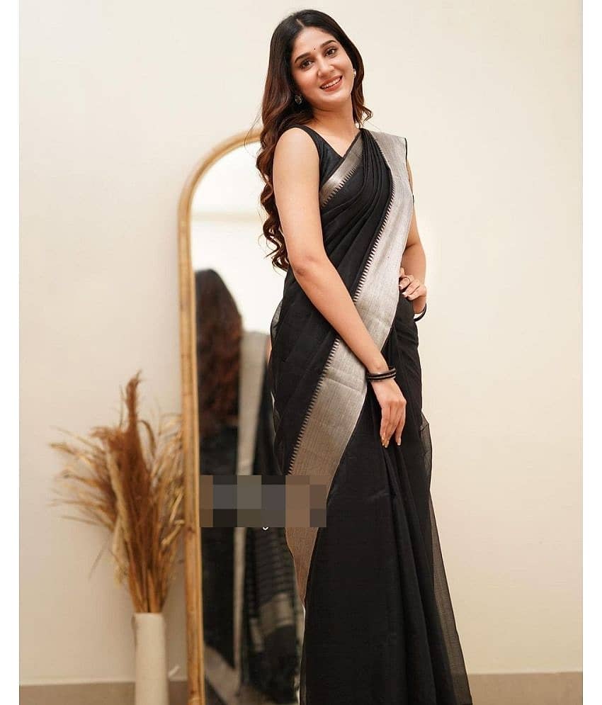 JULEE Banarasi Silk Embellished Saree With Unstitched Blouse Piece ( Black )