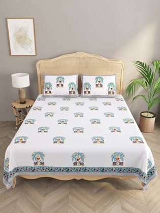 Double King Handblock Print Bedsheet with 2 Pillow Covers-Hand Block / Double King (90X108 Inches) / Fitted : 70*78*6 inches