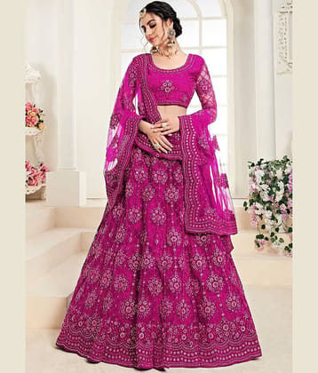 Keyura Pink Net Unstitched Semi Stitched Lehenga Single