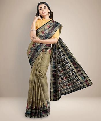 Beige checks handwoven khandua silk saree Beige checks handwoven khandua silk saree