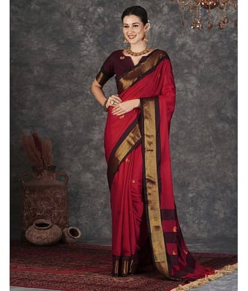 Satrani Silk Self Design Saree With Unstitched Blouse Piece ( Red )