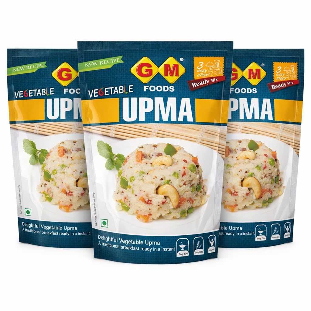 GM Foods Vegetable Upma Mix 400g (Pack Of 3) | Authentic Indian Flavor | Roasted & Seasoned Semolina | Ready To Cook Breakfast | Instant Rava Upma | No Added Colours & Preservatives