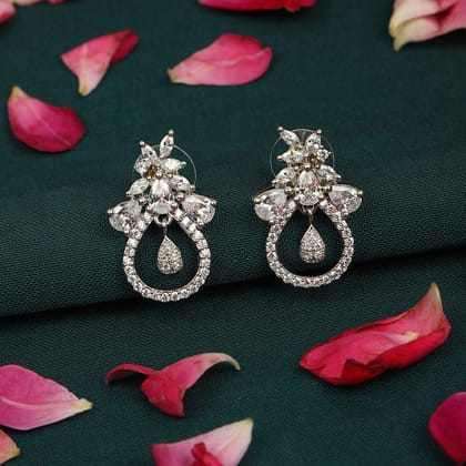 Silver-Toned Diamond Shaped Studs Earrings