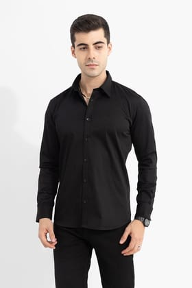Timeless Sophistication: Casual Plain Black Shirt by GlamaStitch-S