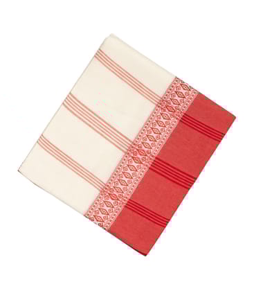 White Woven Bengal Cotton Saree With Contrast Border-BG1018-White