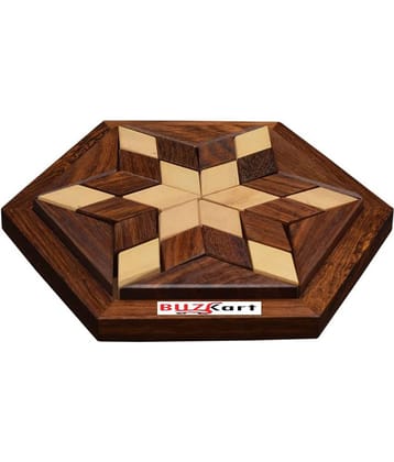 BuzyKart® Wooden 30-Piece Hexagon Star Jigsaw / Puzzle Board- Wooden Toy Game - Brain Teaser