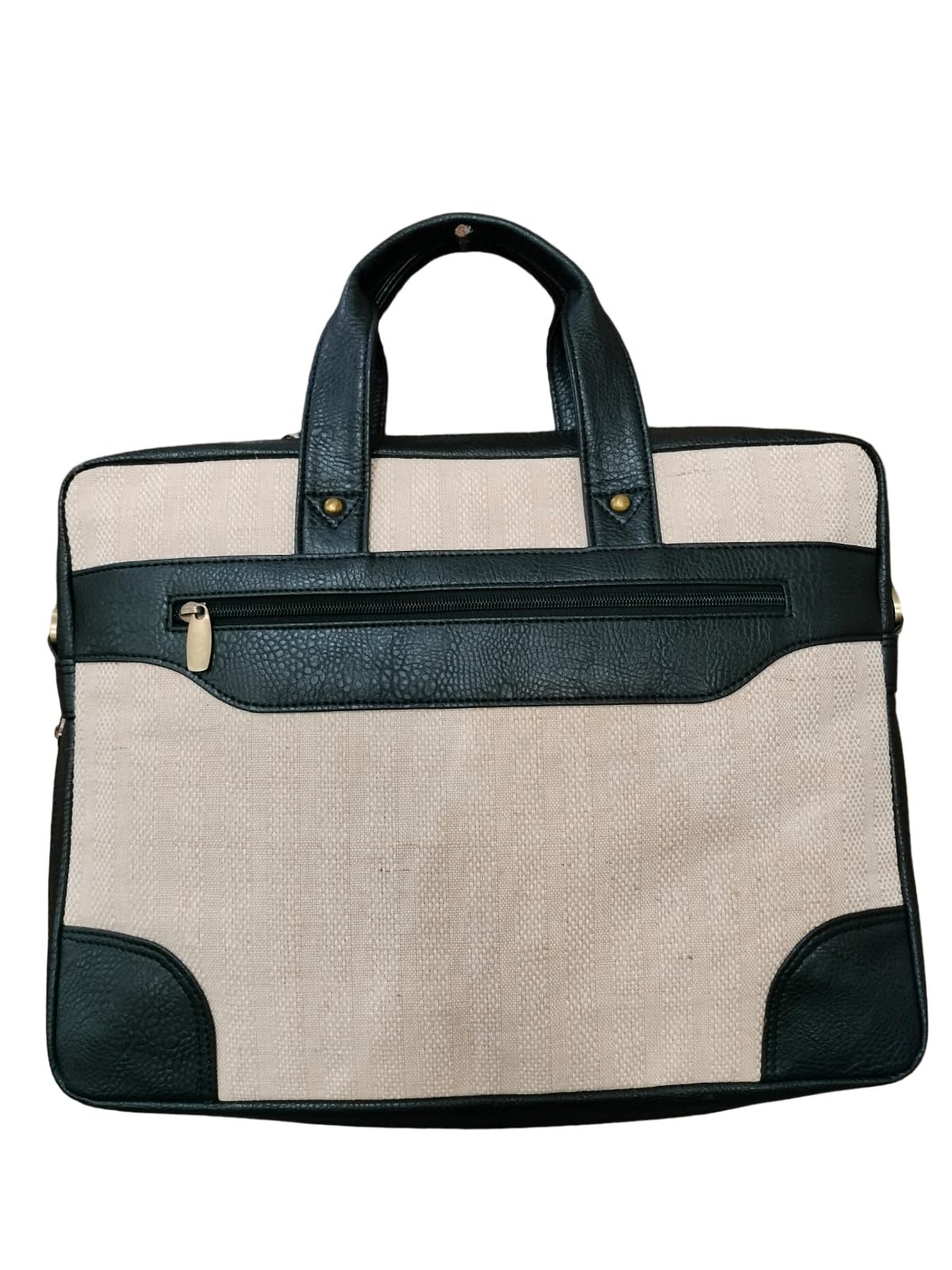Stylish 16-Inch Leather and Jute Laptop Bag - Eco-Friendly, Expandable, Durable Design for Professionals