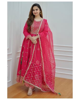 Cotton Rayon Stitched Anarkali Pink Gown-M-38