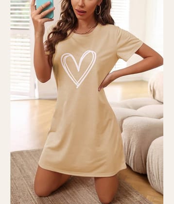 Kashian Women Cotton Blend Printed Regular Fit Round Neck T-Shirt ( Beige )